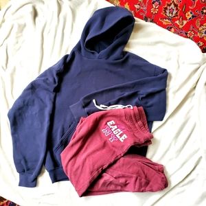 American Eagle sweat pants joggers and hoodie set size XS navy and red